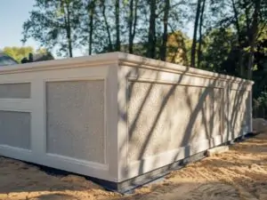 Fundament domu pokryty nowoczesnym tynkiem