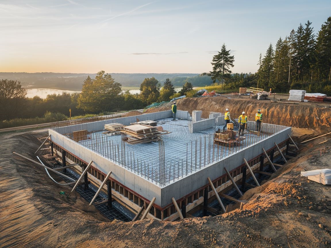 Widok na fundamenty pod dom 150m2