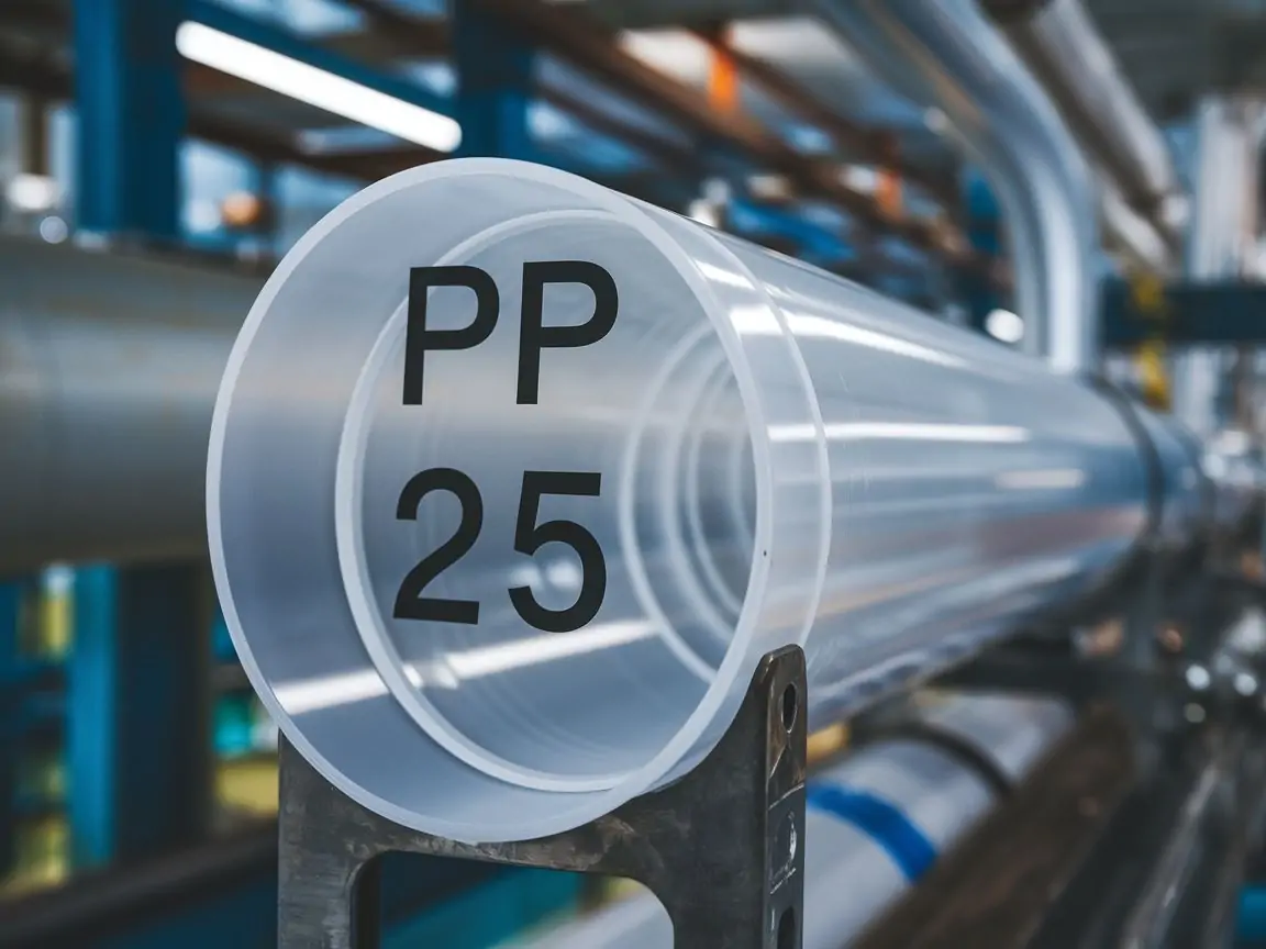 Zbliżenie na rurę PP 25 z widocznymi oznaczeniami
