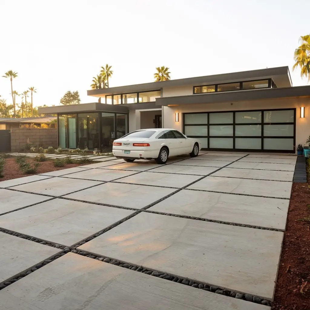 minimalistyczny ogród przy podjeździe