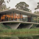 Architektura domu na wysokich betonowych fundamentach
